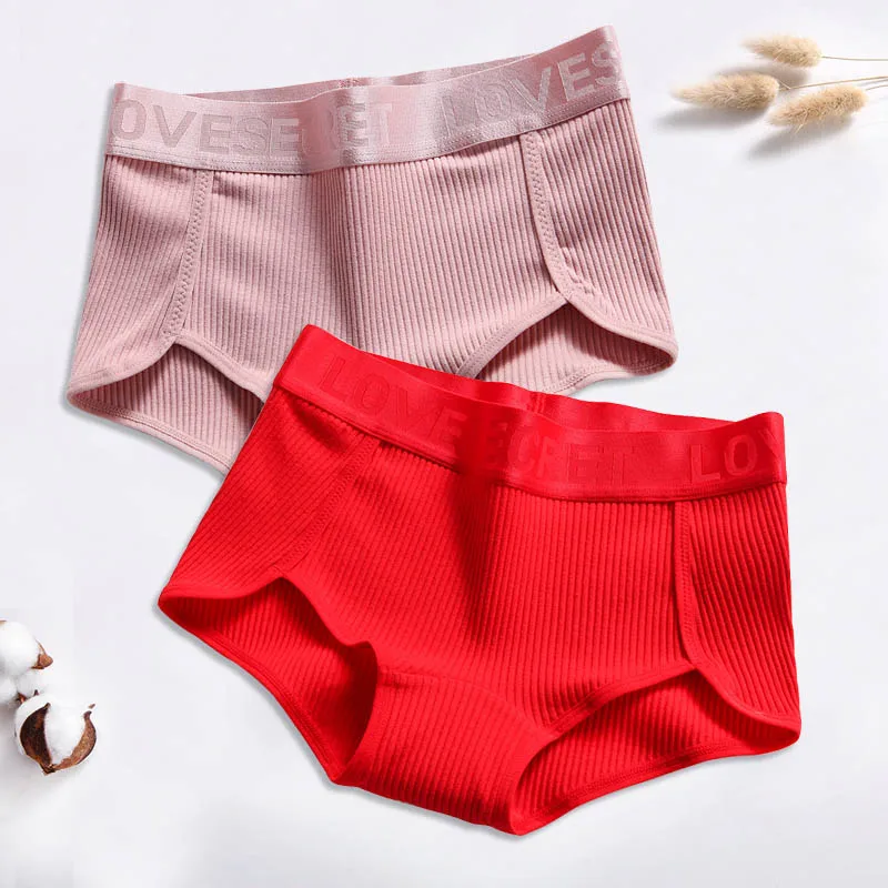 2 шт., хлопковые дышащие трусики для женщин, мягкие удобные трусы с низкой посадкой, нижнее белье с буквенным принтом, нижнее белье со средней талией, женские трусы# D - Цвет: E 2pcs
