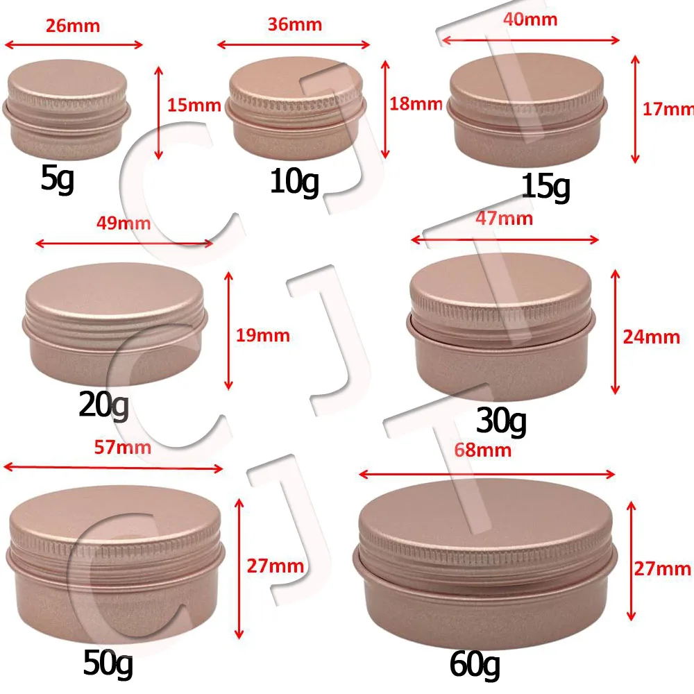 50Pcs Matte Rose Gold 5/10/15/20/30/50/60/100g Aluminum Jar Empty Cosmetic Makeup Lip Balm Gloss Metal Tin Containers | Красота и