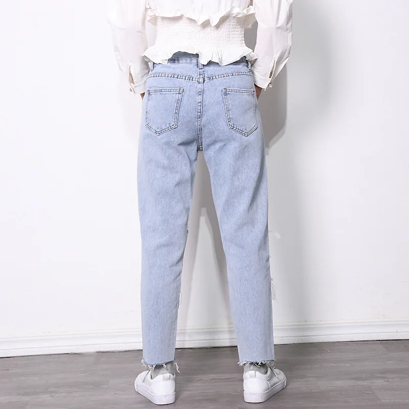 Summer street straight pants 2021 summer new light color cotton blue mid waist jeans