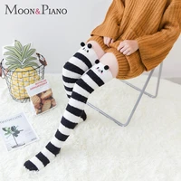 women winter warm coral cotton stockings striped long thigh high girls animal modeling cute lovely cartton home thick stocking