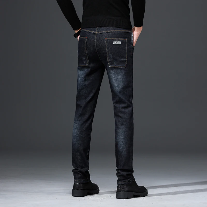 

2020 new Men's winter stretch plus velvet jeans Fashion thick regular-fit warm men's jeans