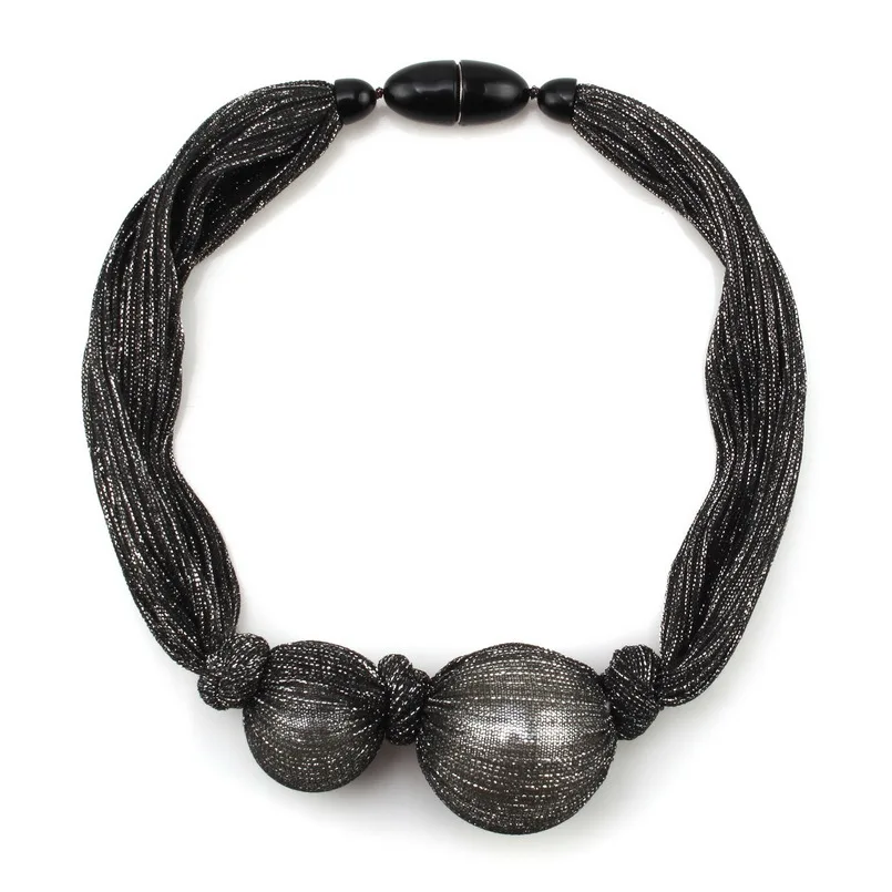 Цепочка Из шёлковой ленты с кулоном из крупных бусин и искусственного жемчуга|brand