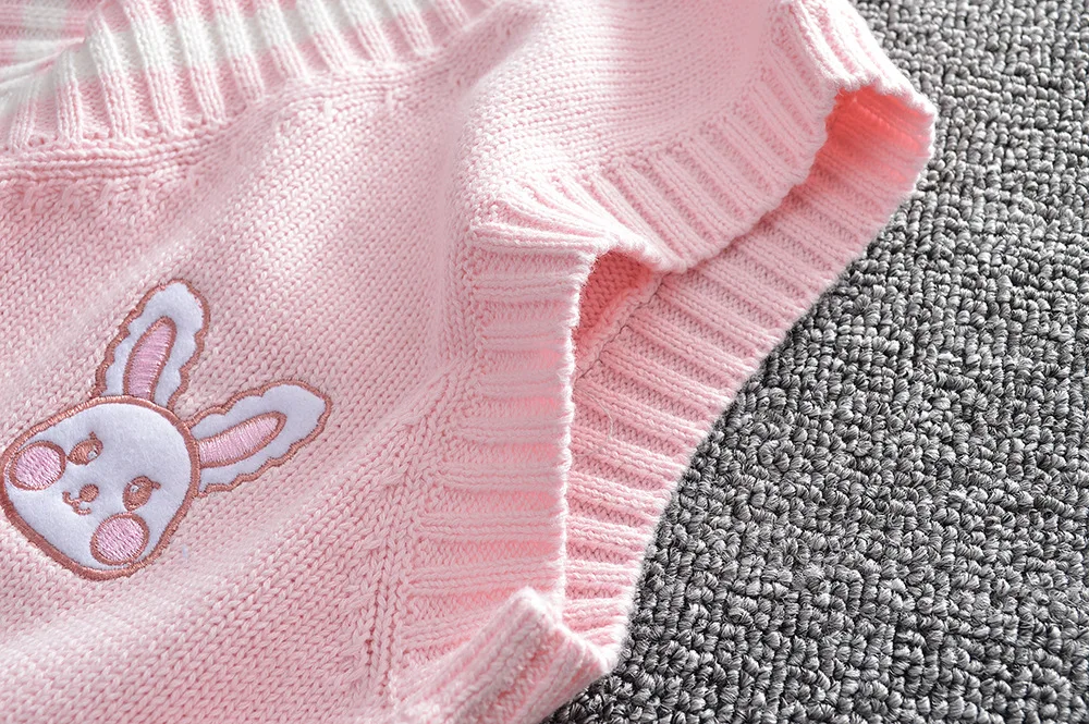 Свитер JK жилет с V образным вырезом Симпатичный розовый кролик японская кавайная