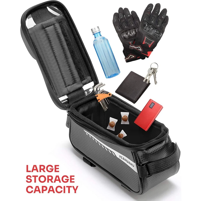 

RZAHUAHU Bike Front Frame Phone Bag, Mountain Bike Bag Rainproof Top Tube Bicycle Mount Bag with Capacity for 6.5Inch Phone Case
