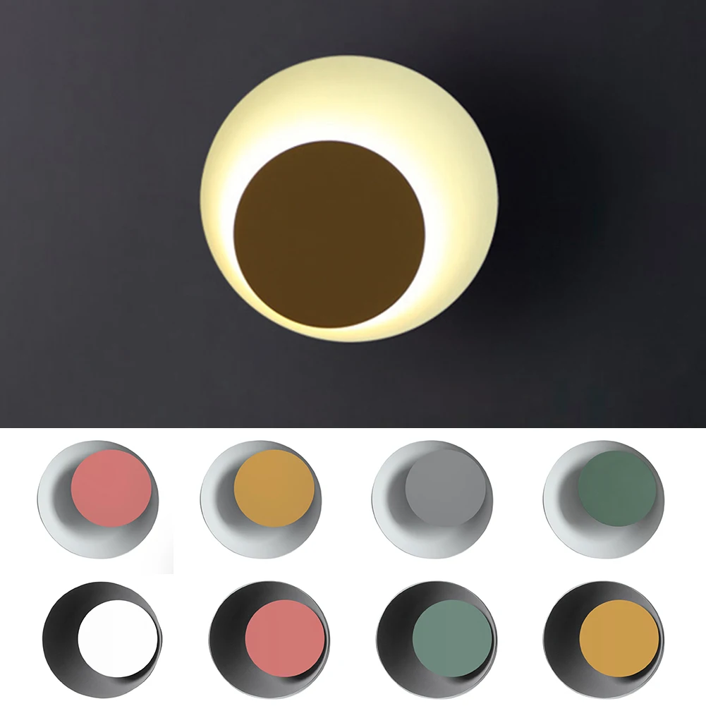 

Home Decor Living Room Simple Modern Screw Fixed Cafes 300 Degree Rotating LED Wall Light Bedroom Iron Structure Round Eclipse