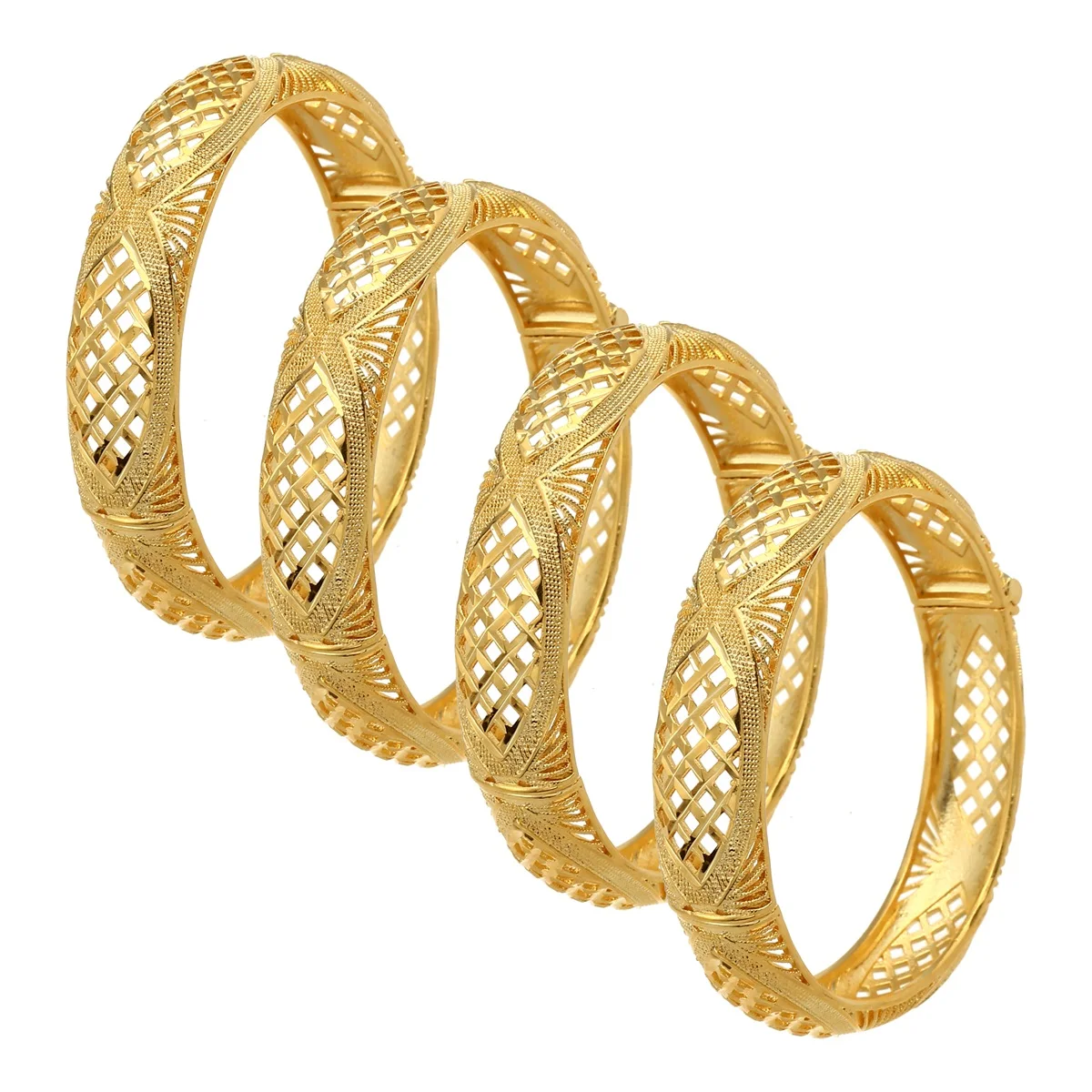 

Dubai Arab Indian Openable Gold Color Hollow Women Bangles 4Pcs Ethiopian Cuff Bracelet For Lady Men Girl Female Wedding Jewelry