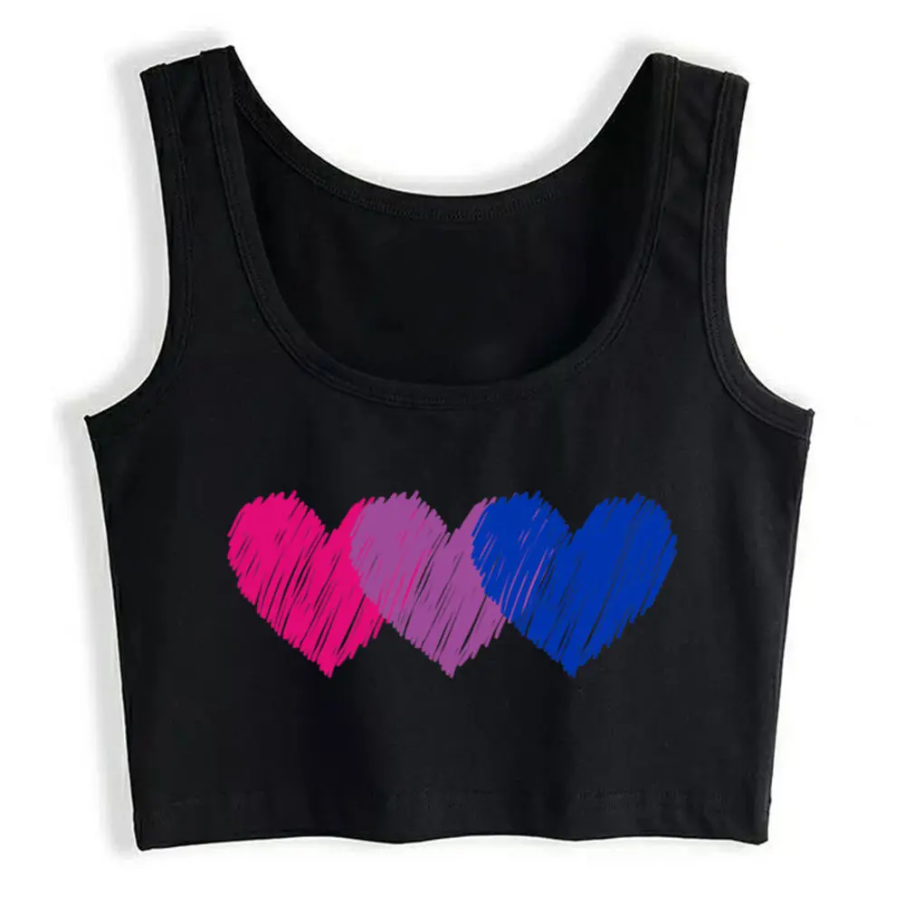 

Crop Top Sport Bisexual Flag Hearts Love Lgbt Bi Pride Cool Black Custom Tops Women