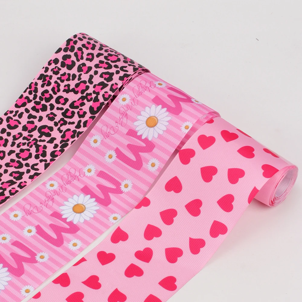 

2yards/Lot 75mm Grosgrain Ribbon Pink thread Printing Leopard Ribbon For Christmas Wedding Decoration DIY Sewing Fabric