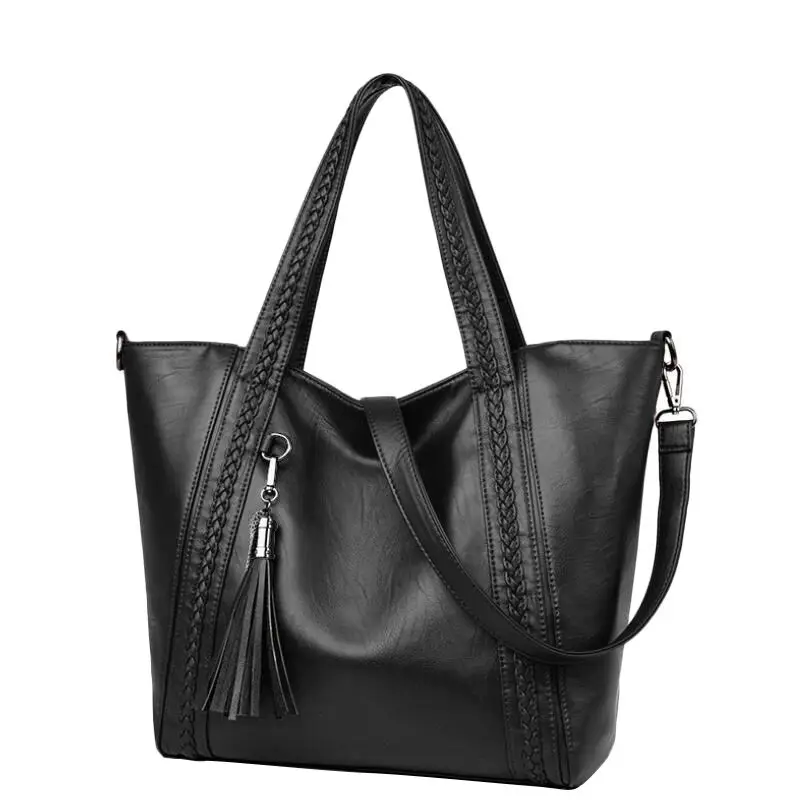 Черные женские сумки мессенджеры большого размера из мягкой кожи через плечо