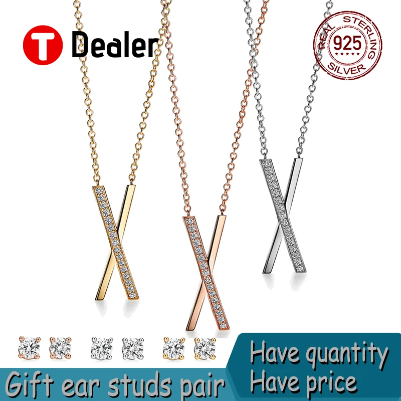 

925 sterling silver X-shaped diamond necklace new holiday gift girls jewelry simple luxury fashion high quality elegant boutique