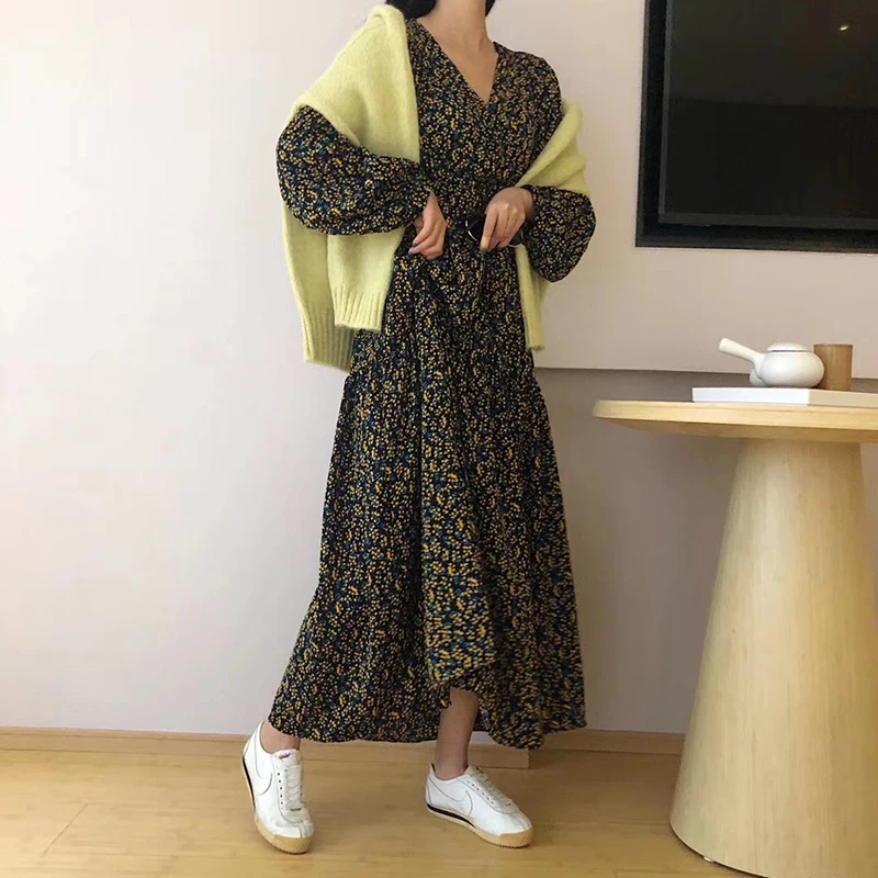 Женское винтажное платье макси длинное ТРАПЕЦИЕВИДНОЕ ПЛАТЬЕ с цветочным