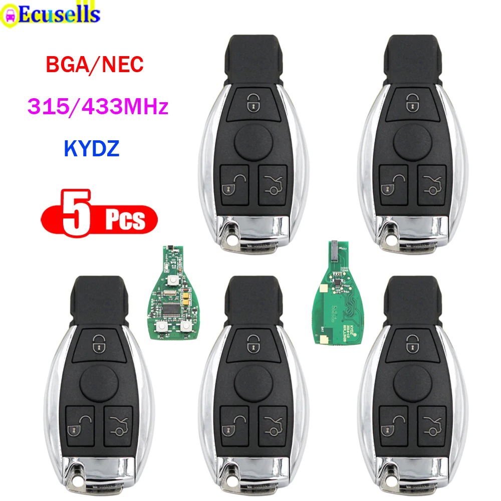 5PCS/LOT Smart Keyless Entry Remote Key Fob 3 Buttons 315MHz 433mhz for Mercedes-Benz 2000+ Support BGA/NEC with Battery Holder - купить по