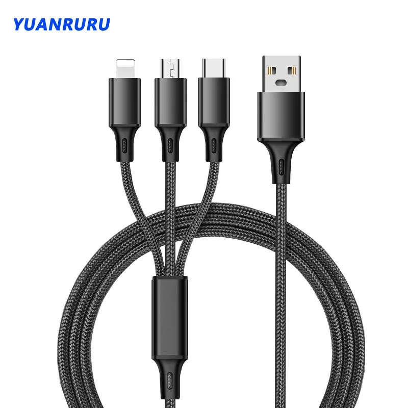 

USB-кабель 3 в 1, кабель для быстрой зарядки, высококачественный нейлоновый кабель для зарядки мобильных телефонов, линия передачи данных для ...