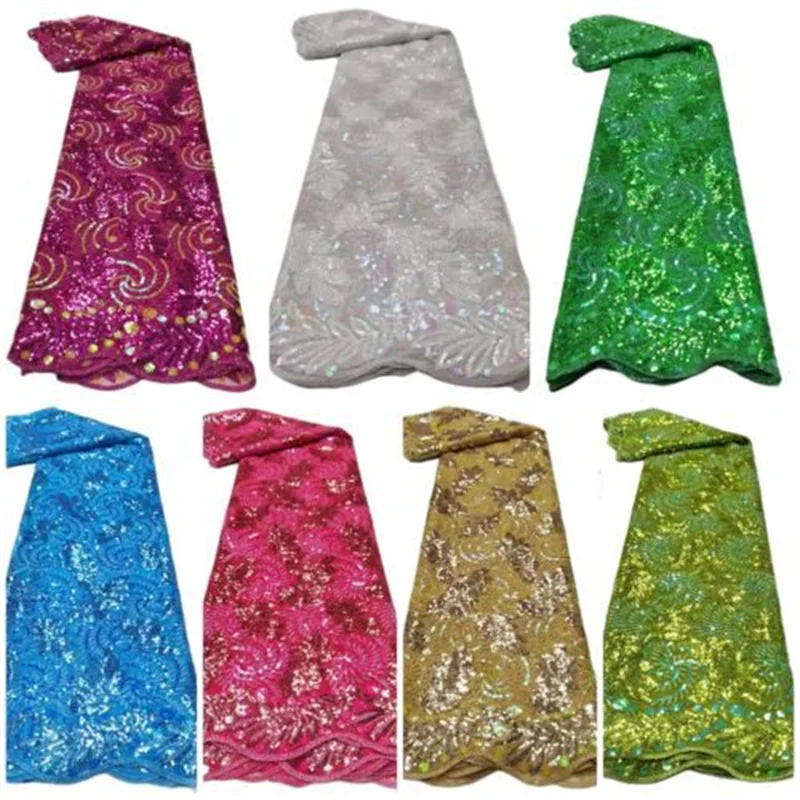 

2021 Green Sequins African Lace Fabric Diy Dresses French Mesh Lace Fabric Sequin Nigerian Lace For Women Party Wedding Dress