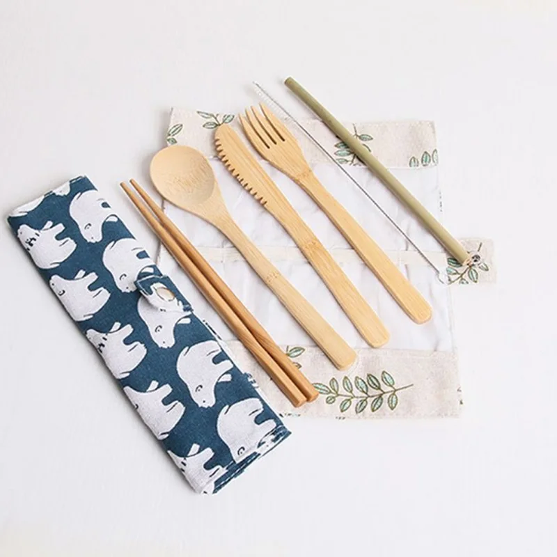 Модный набор столовых приборов 7 шт./компл. ножи бамбуковые вилки палочки для еды