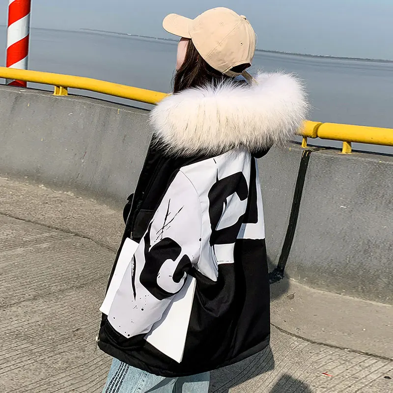 Women's Winter Coats 2021 Korean New Cotton Plus Size Short Puffer Jacket Women Fur Collar Hooded Loose Parkas Thick Warm Top