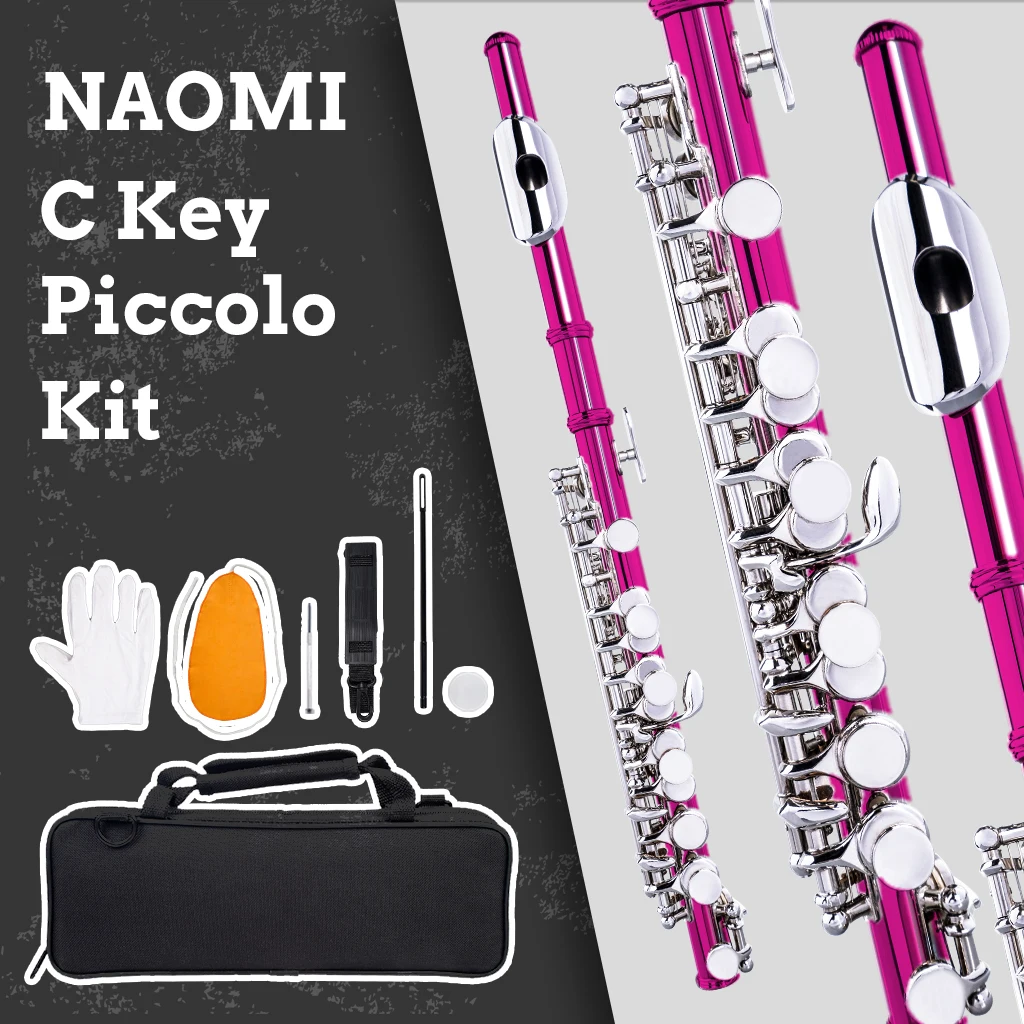 Enlarge NAOMI Half-size Flute Nickel Plated C Key PiccoloW/ Case Cleaning Rod And Cloth And Gloves Screwdriver Cupronickel Piccolo Set