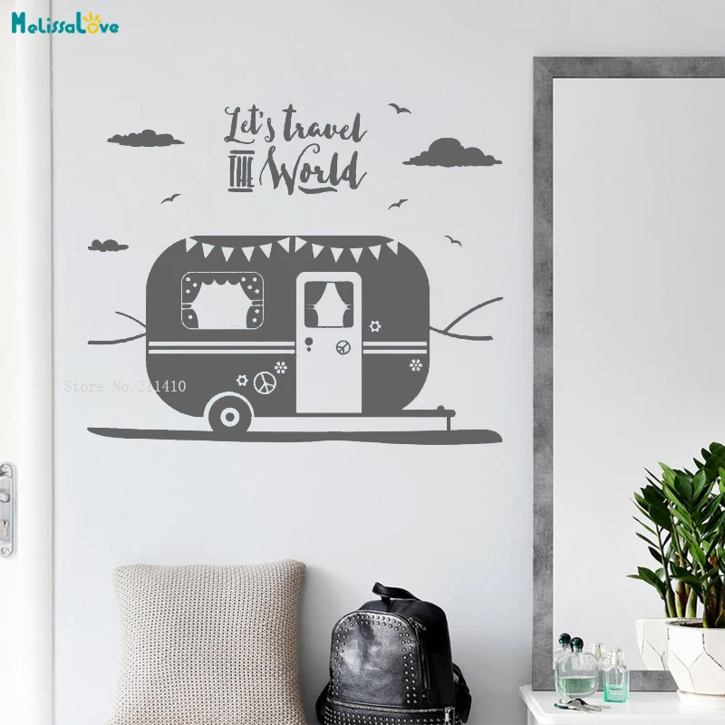 Наклейка на стену с фургоном Let's Travel the World наклейки для спальни украшение дома