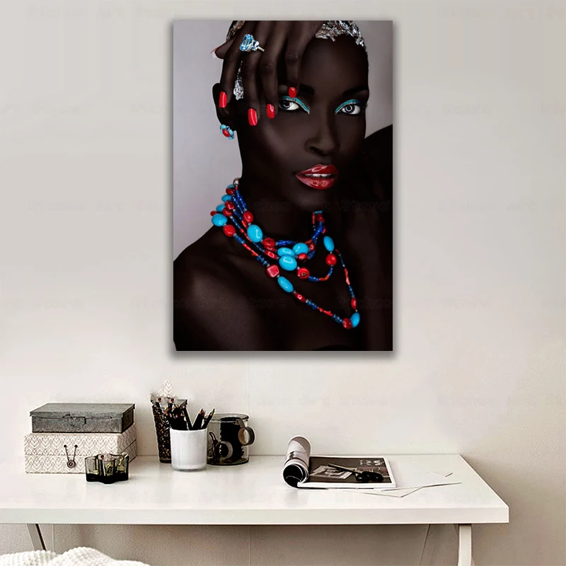 

African Woman Poster Red Nails Modern Fashion Wall Decor Canvas Prints Black Lady Prints Picture On Wall Loft Frameless