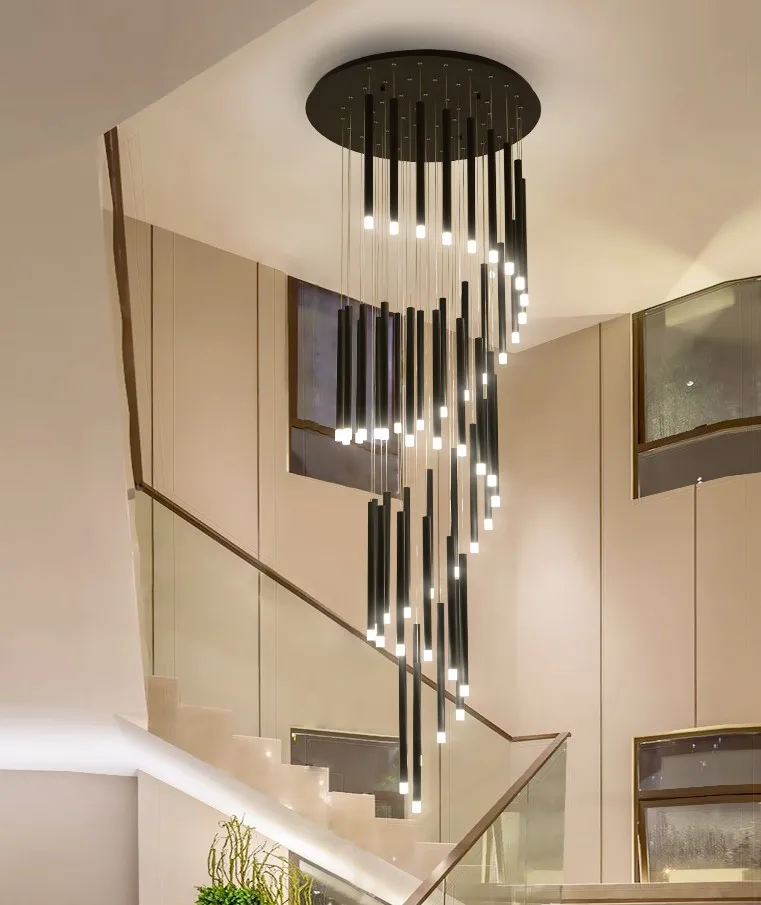 買取 現代のledシャンデリアミニマル二重床ファッション雰囲気北欧リビングルームランプヴィラスパイラル階段ロング吊り