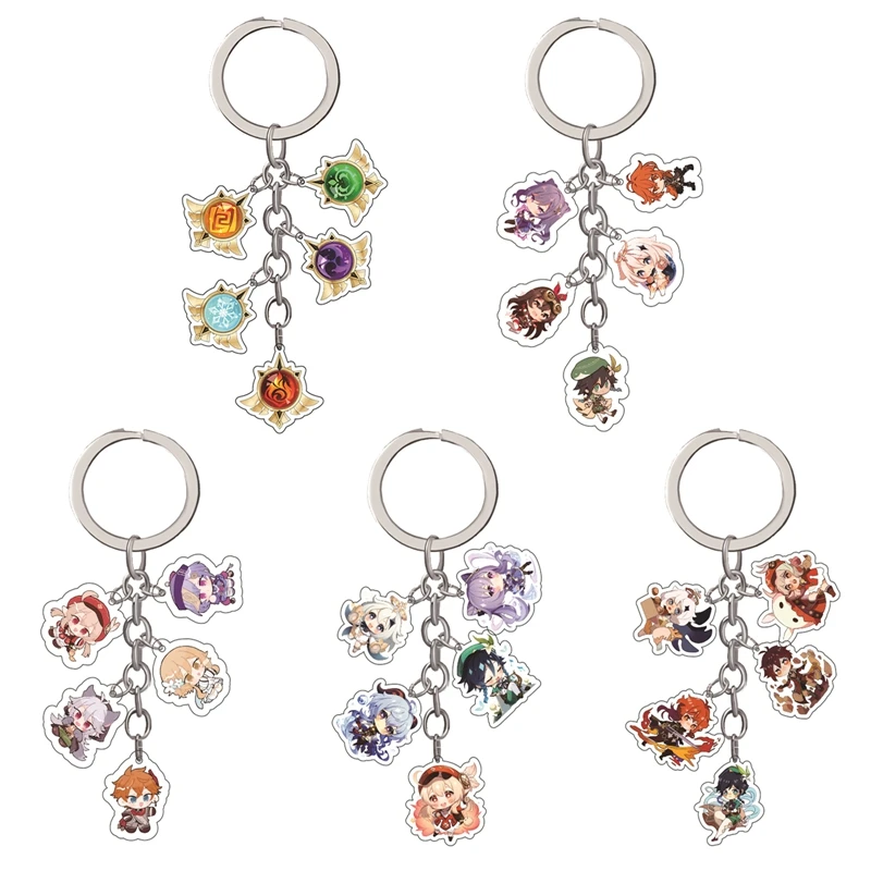 Genshin Impact Anime Keychain Cosplay Hutao Xiao Ganyu Albedo Zhongli Cute Cartoon Character Car Pendant