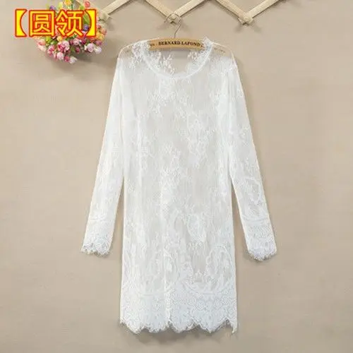 

2021 spring and autumn long lace top women's long sleeve mesh versatile sexy hollow lace dress