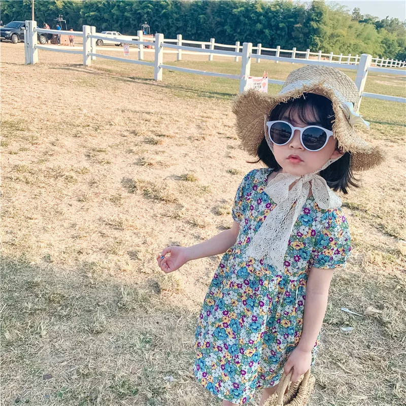 

Girls Korean Floral Dresses 2021 Fashion Summer Toddler Baby Flowers Costumes Short Sleeve Children Princess Clothing