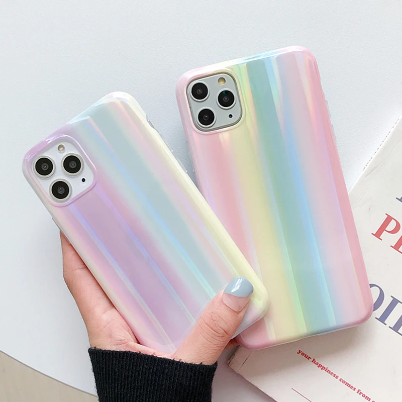 Лазерный Радужный чехол для телефона iPhone 11 12 Pro Max XR XS 7 8 6S Plus полноразмерный мягкий