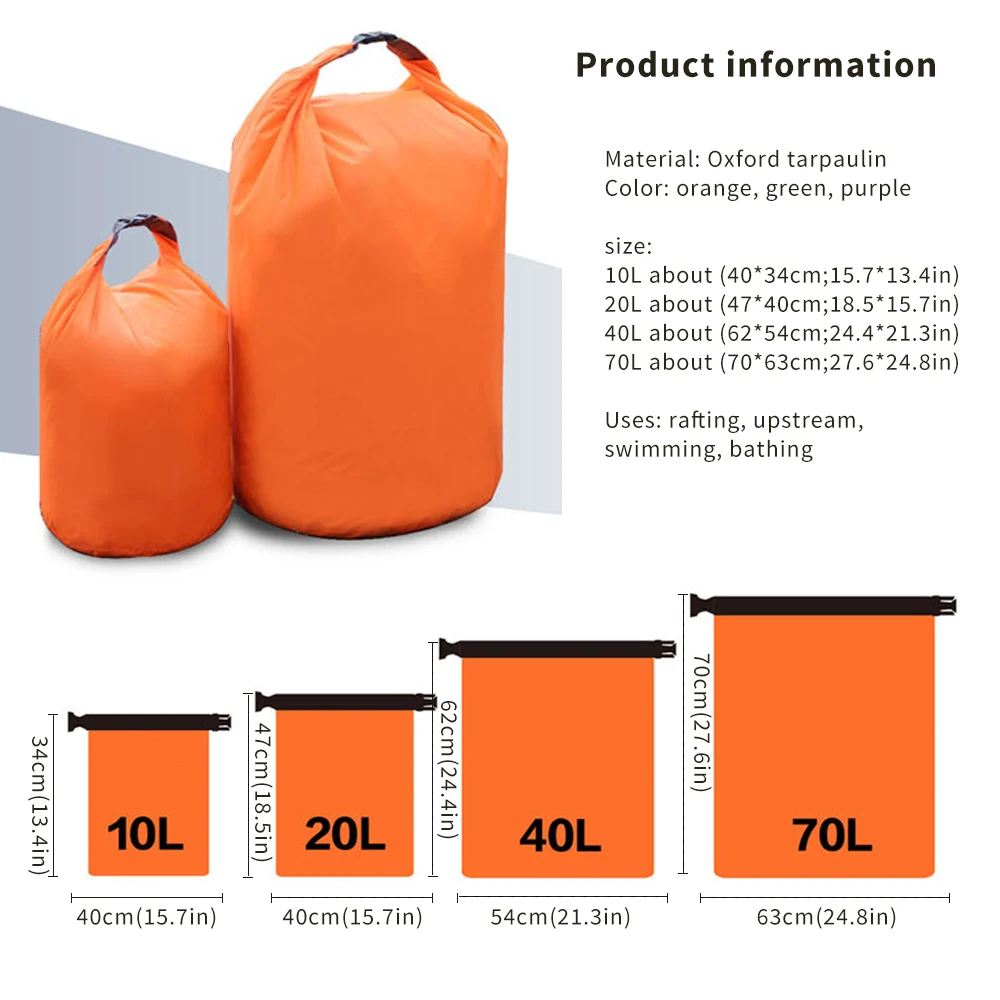

10/20/40/70L Waterproof Dry Bag For Camping Drifting Hiking Portable Waterproof Bag Drifting Bag Sailing Canoing Boating