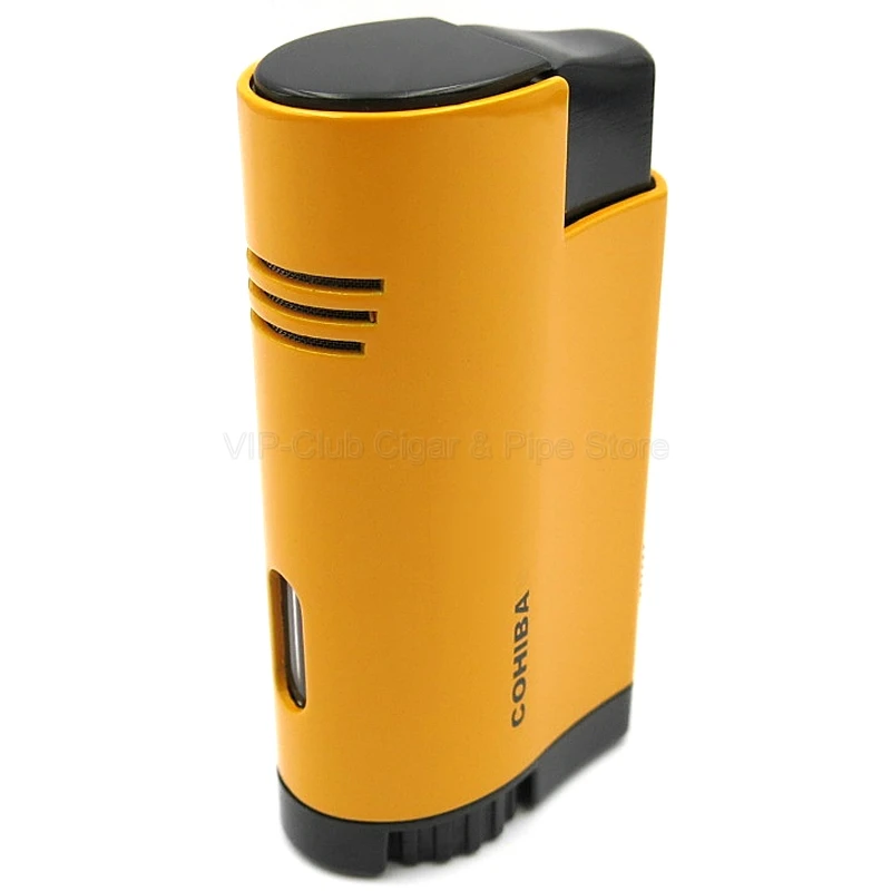 COHIBA высококачественный металлический 3 струйный фонарь для сигарет зажигалка с перфорацией Регулируемое пламя Бутан газовая зажигалка окно инструмент для курения