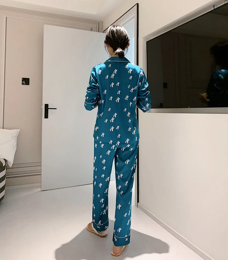 

Pajamas Women's Spring and Summer Silk-like Women's Pajamas Long-Sleeved Sweet Ins Hipster Leisure Tops pajamas