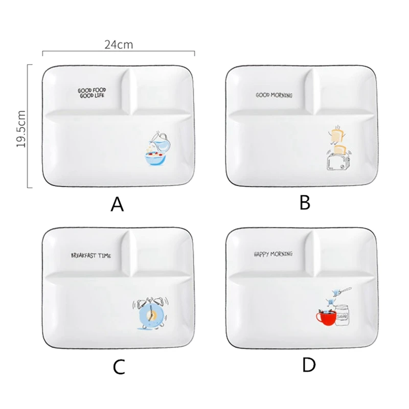 Керамическая тарелка для фруктовых закусок прямоугольный разделитель три сетки