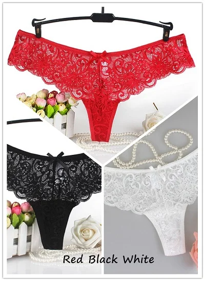 red black white Новое поступление, 3 шт, сексуальные кружевные женские стринги и стринги, трусики с низкой посадкой, прозрачные хлопковые трусы для женщин, трусы, нижнее белье - Цвет: red black white
