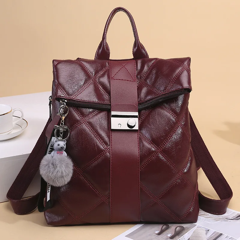 

Women's backpack 2020 new solid soft leather women's bag high quality fashion leisure travel student large capacity schoolbag