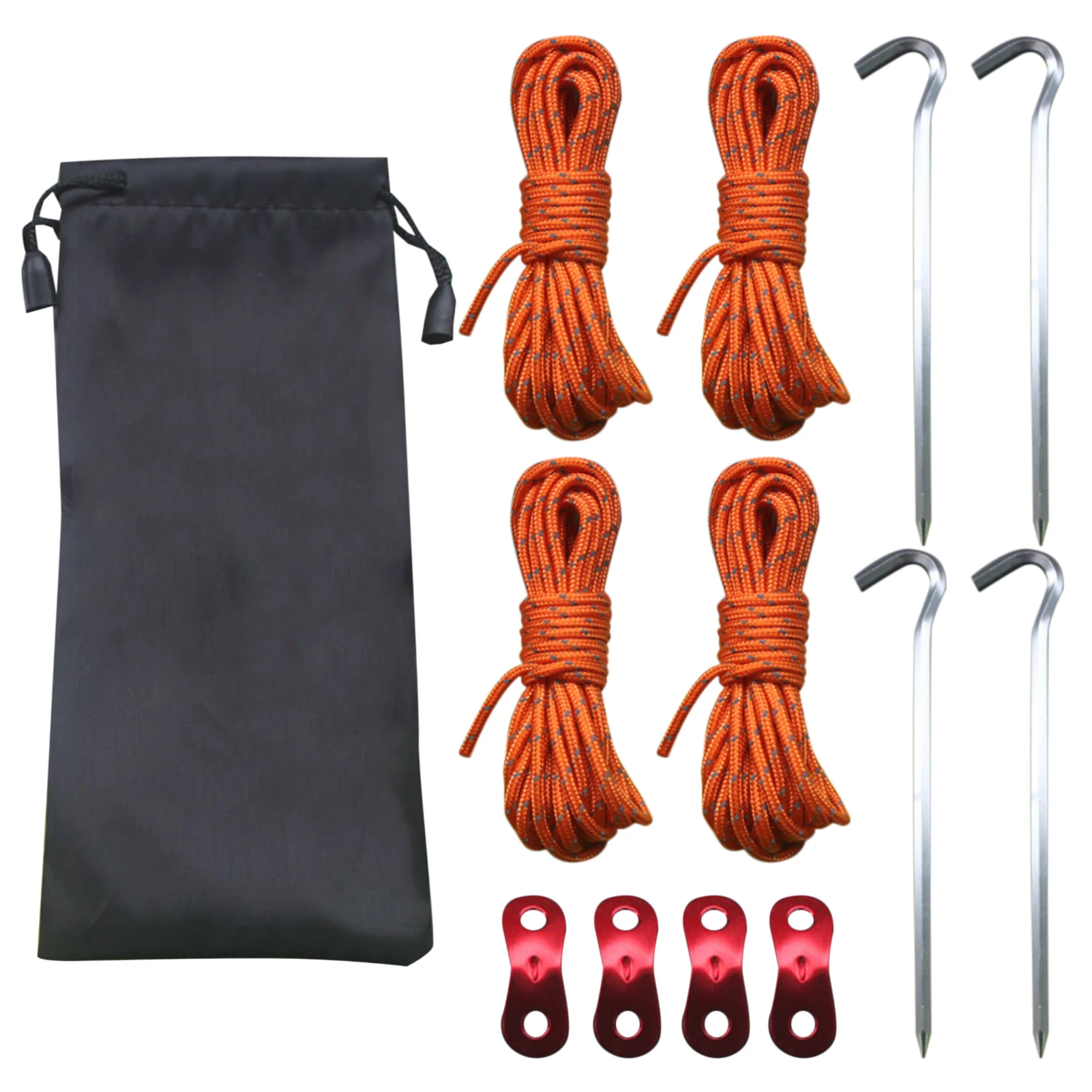 

4m Outdoor Camping Tent Parachute Cord Rope Buckle Aluminum Alloy Cord Buckle Tensioners Fastener Travel Kit W/Storage Bag