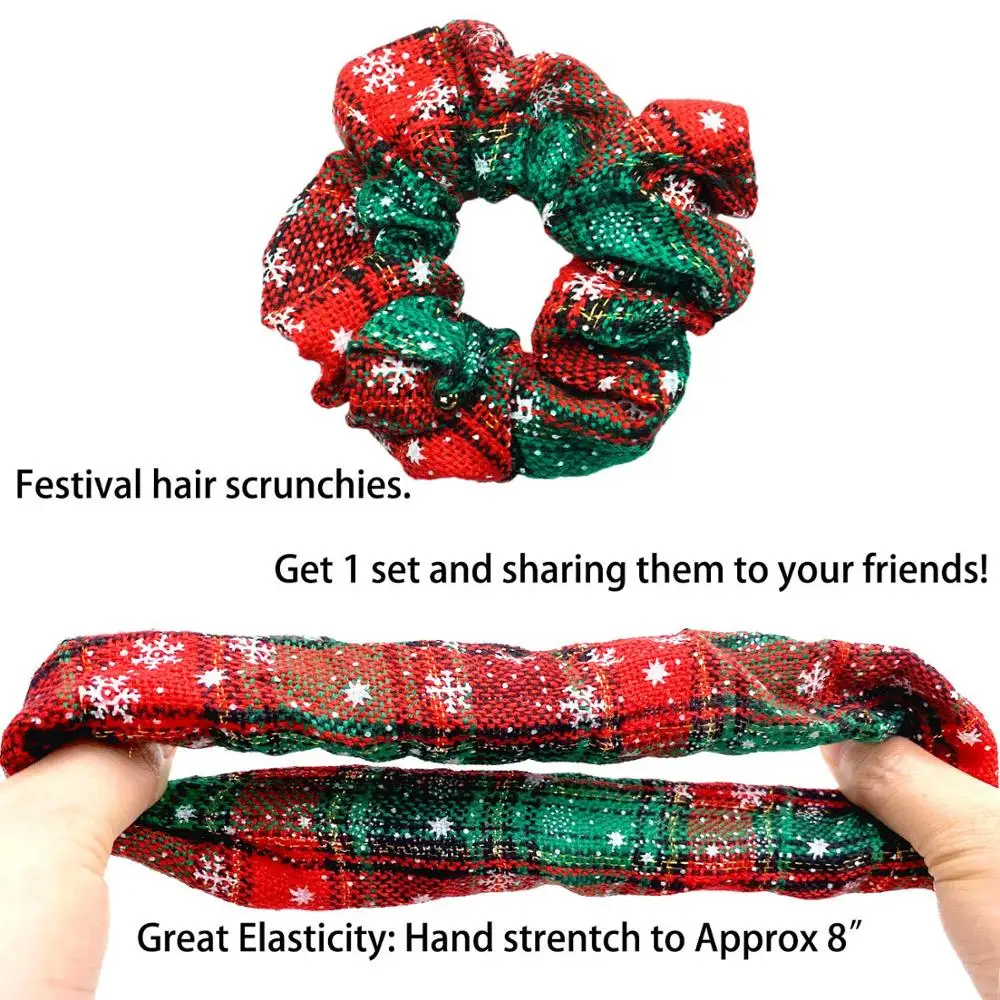 7 футболок с принтом «Санта» Праздничные волосы Scrunchies Для женщин и девочек праздничные Волосы Галстуки Веревки
