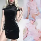 Новое поступление 2021, женское бархатное короткое платье Ципао в китайском стиле, женское традиционное шелковое атласное платье, размер S-L