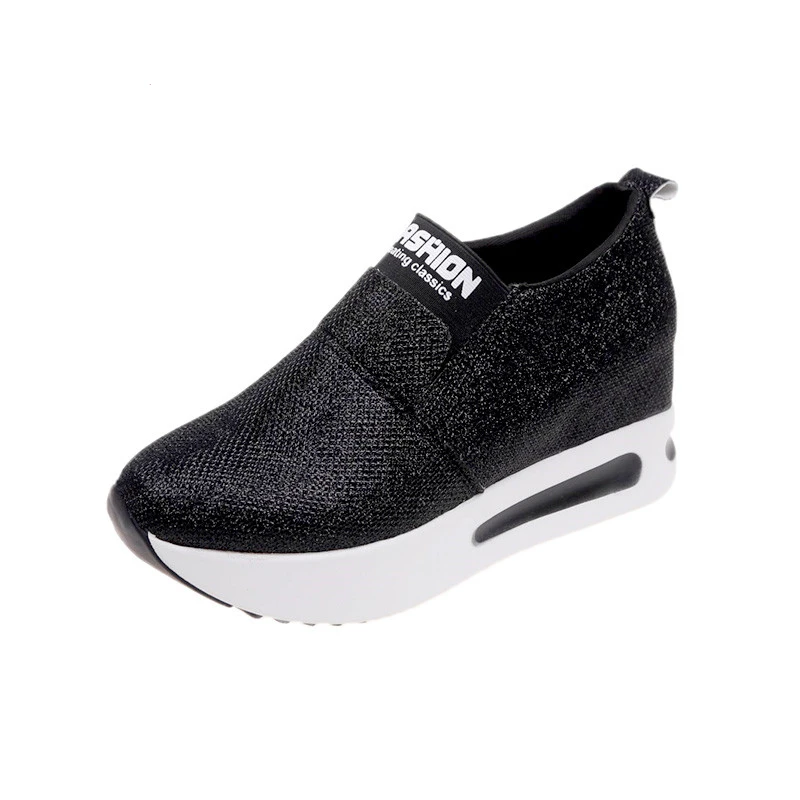 

Women's Glitter Sequins loafers Wedges Black Gold Vulcanized Shoes Woman Comfortable Platform Sneakers Zapatos Bajos De Mujer
