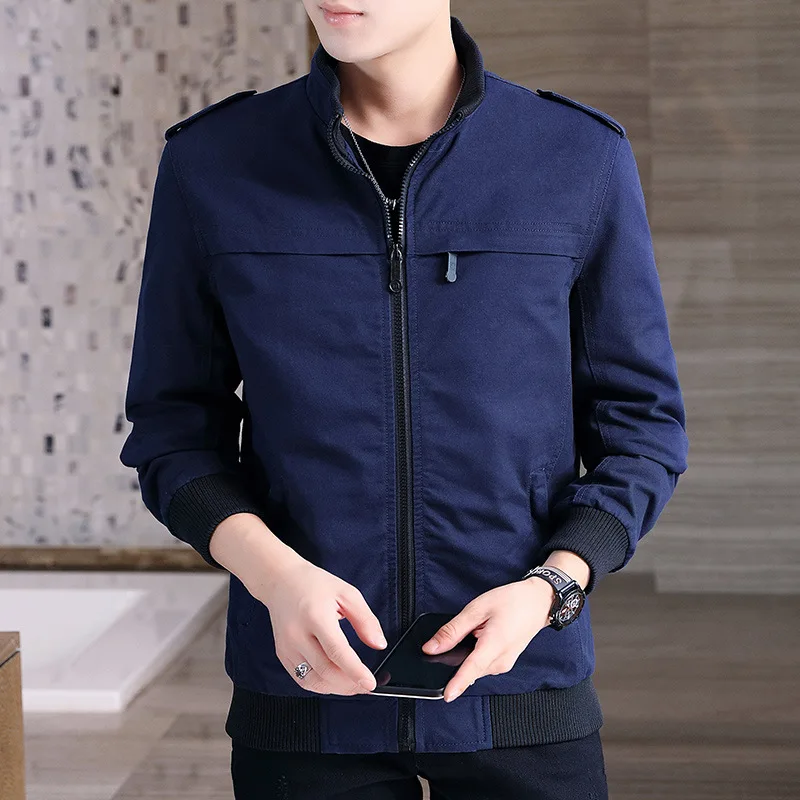 

2020 Men's New Casual Stand Collar Jacket Youth Autumn Pure Cotton Epaulet Jacket