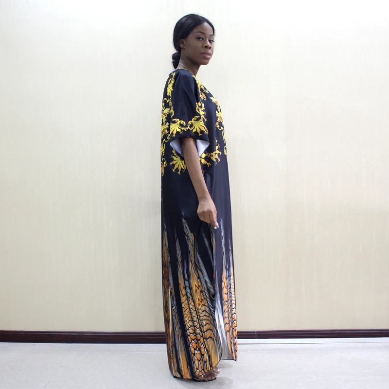 Dashikiage Новые поступления Африканский Дашики o-образным вырезом Золотое свободное платье размера плюс