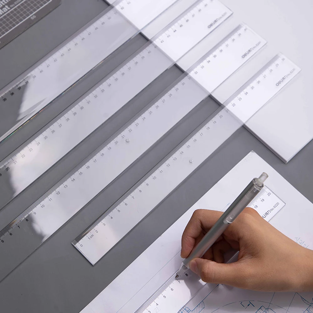 

Deli Multi-standard Plastic Ruler Durable 20cm/30cm/40cm/50cm/60cm For Student Office Drawing Writing Measurement Tool Stationer