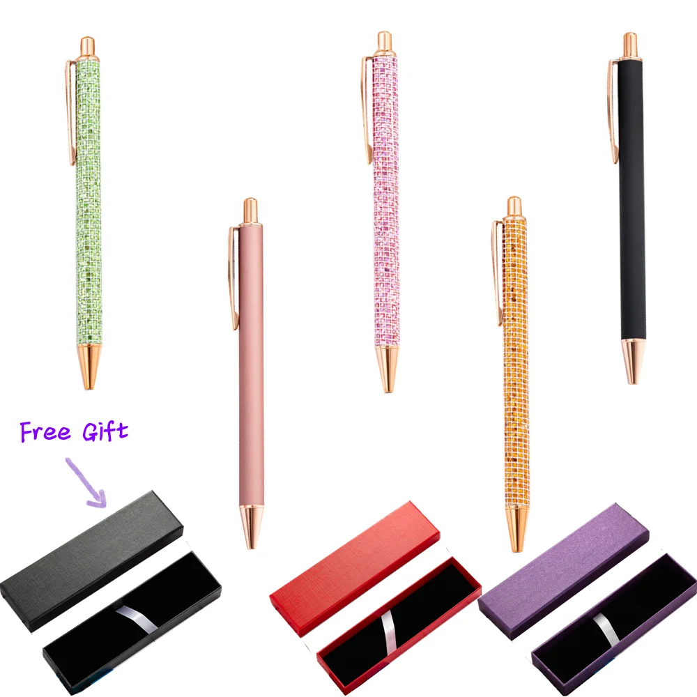 

1Pcs Creative New Glitter Metal Sequin Crystal Pen With 1 Pcs Gift box case promotional items gift customized with own logo pen