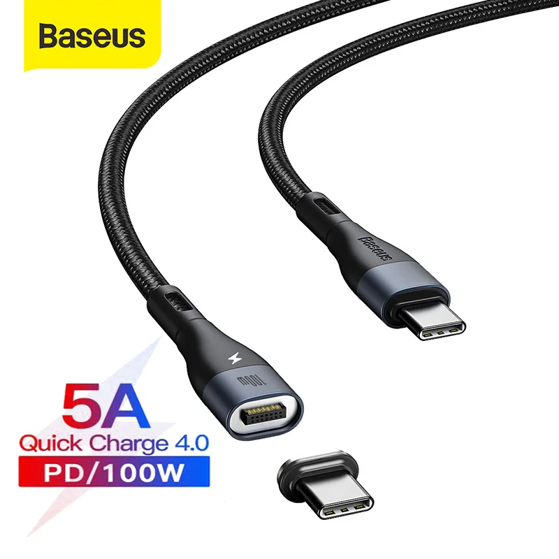 Baseus-Cable de carga magn&eacute;tico de 100W, Cargador r&aacute;pido USB tipo C para Xiaomi Redmi Note, MacBook y iPad-0