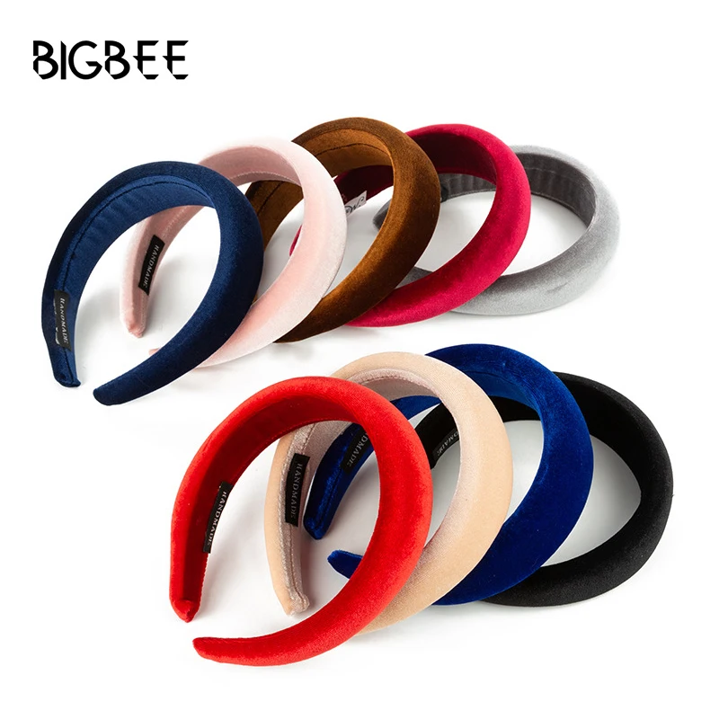 Повязка на голову женская с жемчугом тонкая однотонная губчатая бандана в