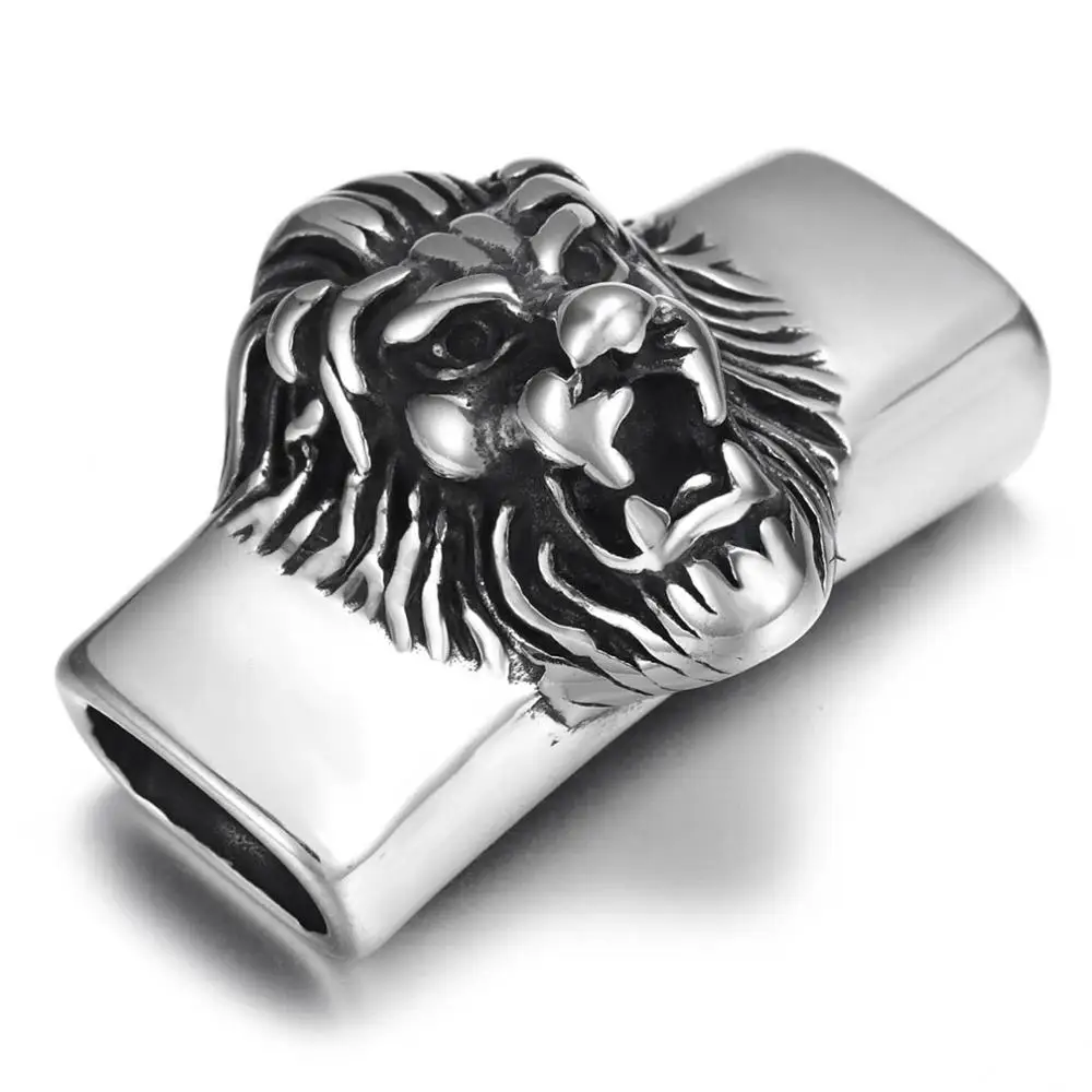 Lion King Шармы-слайды из нержавеющей стали прямоугольник Череп Панк узорчатый слайдер бисер Подходит 12*6 мм плоская Кожа DIY для мужчин ювелирные изделия - Цвет: Lion King