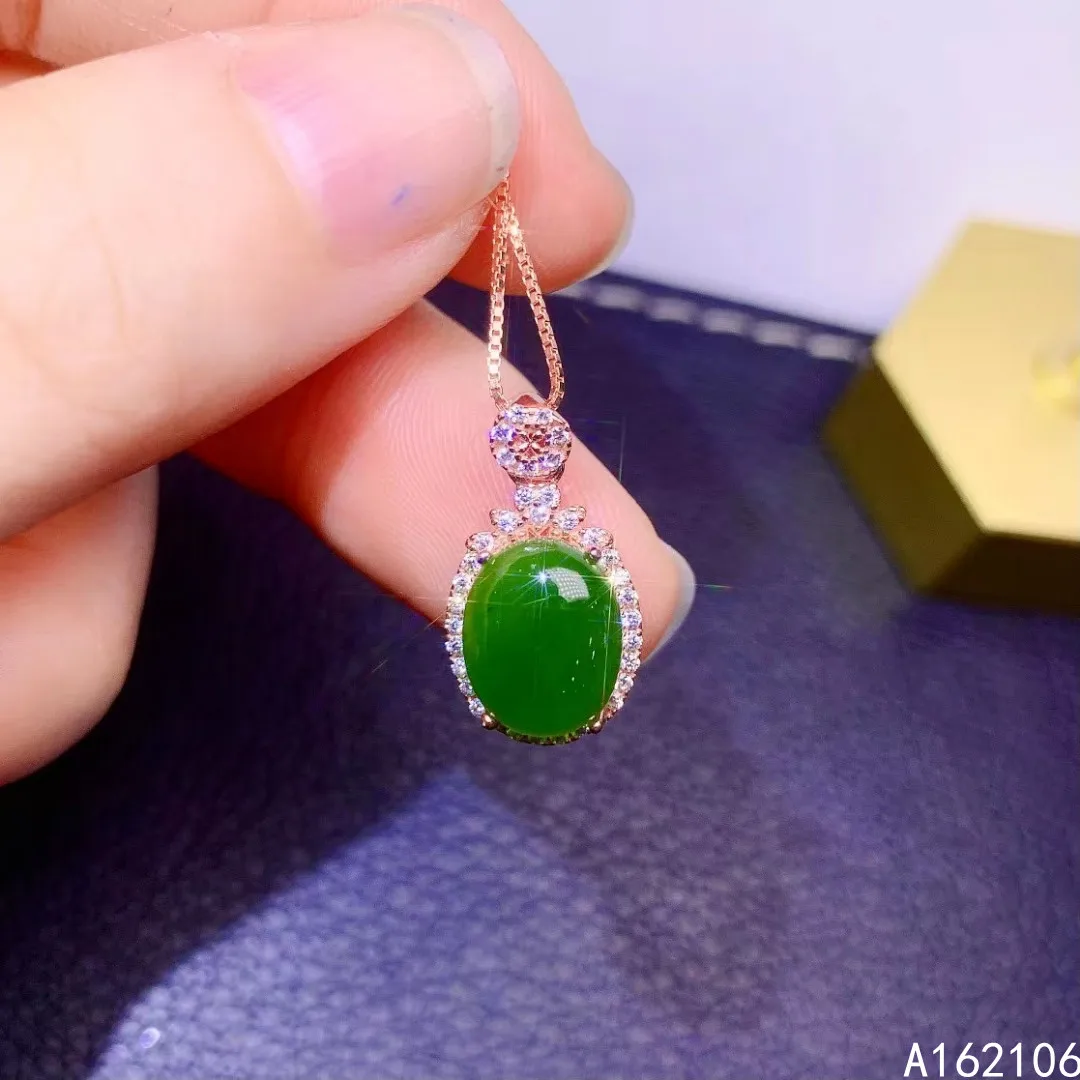 

Fine Jewelry 925 Pure Silver Inlaid Natural Jasper Girl Luxury Classic Oval Chinese Style Gem Pendant Necklace Support Detection