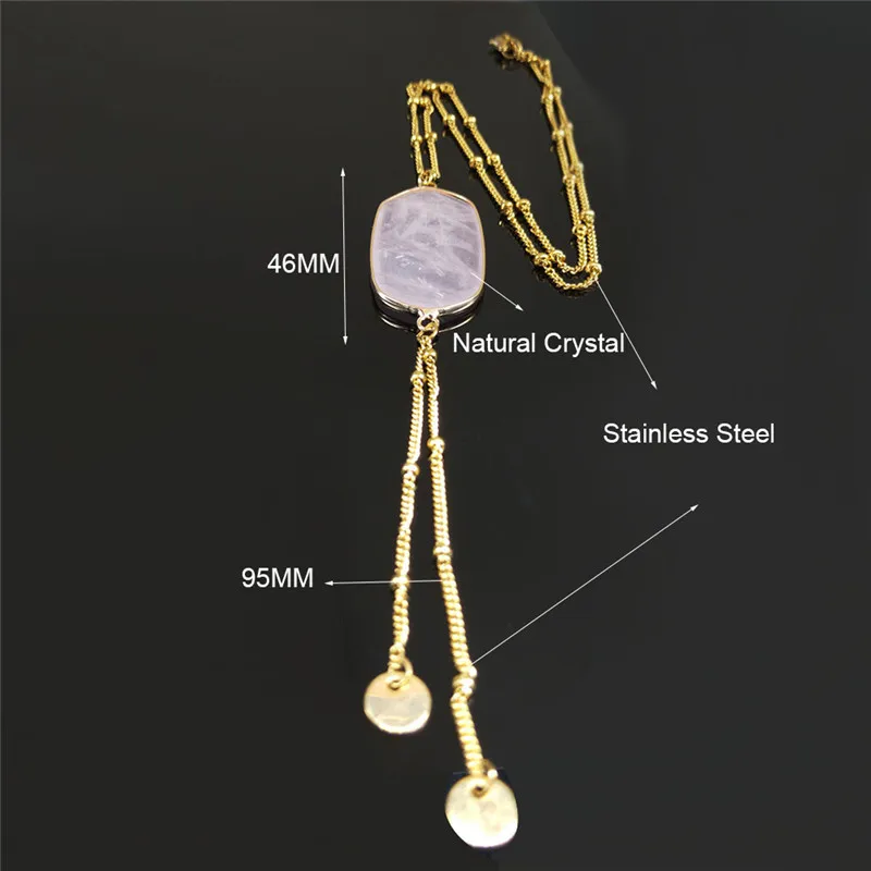 

2021 Stainless Steel Natural Stone Necklaces Women Gold Color Long Tassel Necklaces & Pendants Jewelry cadenas mujer NB15S04
