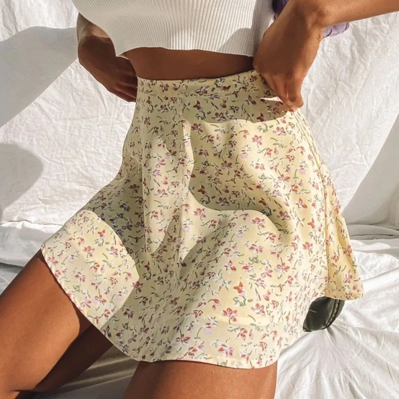 

Летняя хлопковая юбка с принтом, новинка 2021, модная повседневная юбка с высокой талией