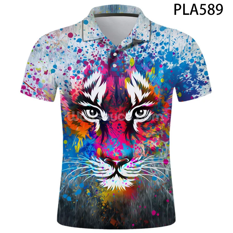 

Мужская рубашка-поло с коротким рукавом, Повседневная летняя рубашка-поло с 3D-принтом тигра в стиле Харадзюку, 2020