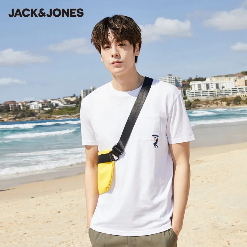 JackJones Для мужчин's 100% хлопок круглый вырез с вышивкой втулки локтя ФУТБОЛКА |